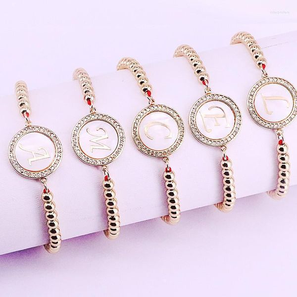 Braccialetti con ciondoli 10Pcs Rotondo Micro Pave Cz Shell 26 Lettera dell'alfabeto Connettore Intrecciato Macrame Bracciale con perline Corda regolabile GioielliFascino in