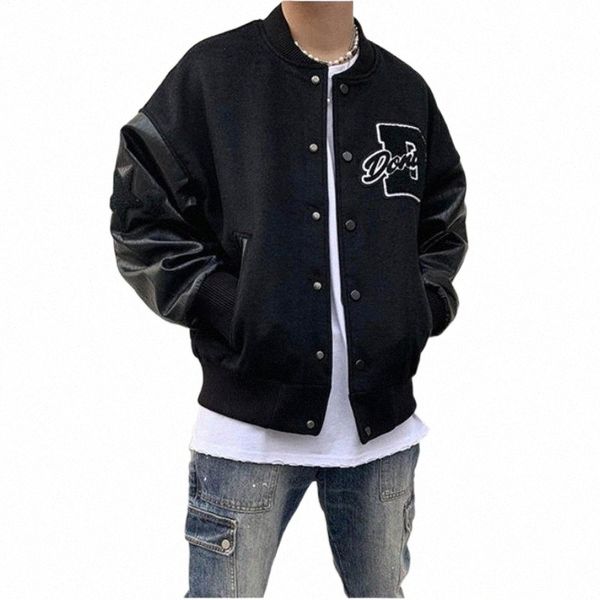 

men's jackets harajuku y2k bomber jacket women hip hop letter patchwork winter baseball coat embroidery men varsity jacketmen's 78, Black;brown