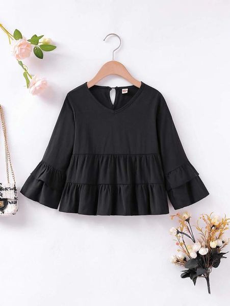 

toddler girls flounce sleeve peplum blouse she, White;black