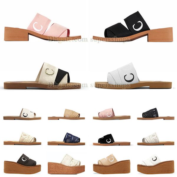 

designers womens woody mule sandals fashion famous ladie med heel sliders slippers ch letter printe embroidery foam runners slides summer ho, Black