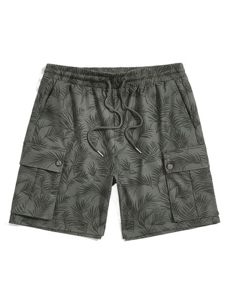 

men tropical print drawstring waist cargo shorts l6vg#, White;black