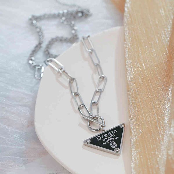 

exaggerated inverted triangle titanium steel ot buckle design non fading necklace guard chain women's accessories us design jewelry, Black