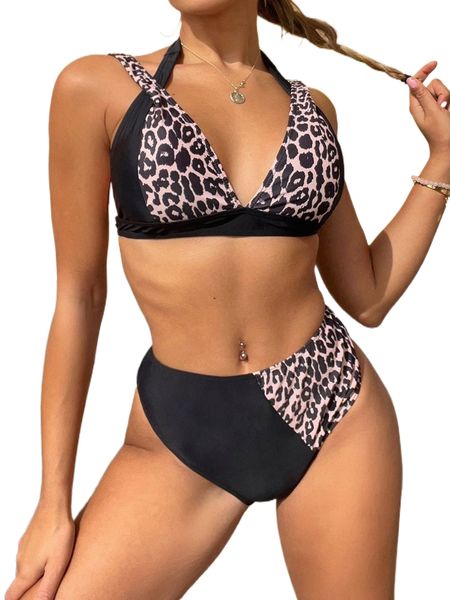

leopard high waisted bikini swimsuit n10s#, White;black