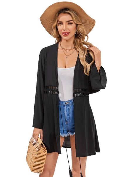 

emery rose open stitch open front kimono m9j4#, White;black