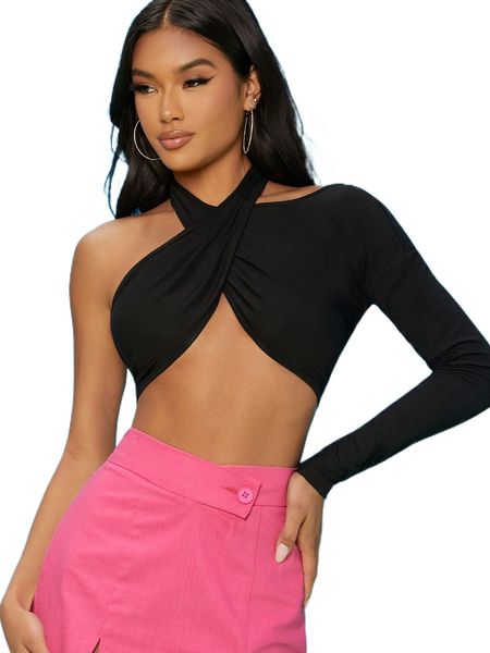 

club halter neck single sleeve n57r#, White