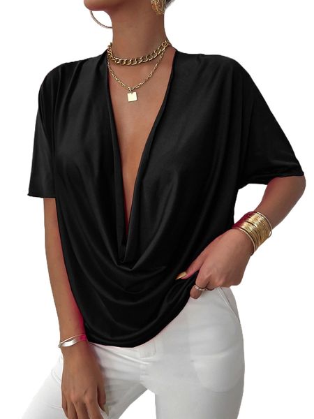 

sxy cowl neck batwing sleeve solid tee p9uw#, White