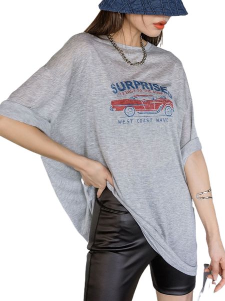 

dazy car & letter graphic drop shoulder tee u7kw#, White