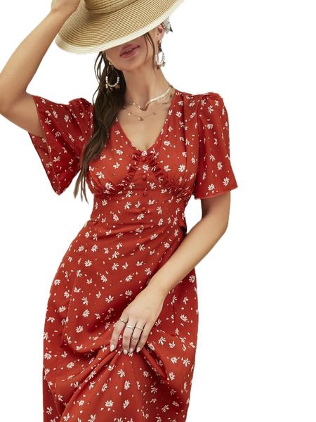 

ditsy floral self tie frill trim dress d0yf#, Black;gray