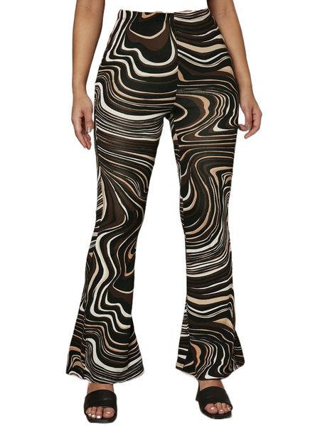 

sxy marble flare leg pants f6z7#, Black;white