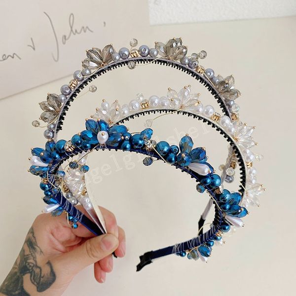 

crystal pearl wrapped flower headband fashion hair accessories women's trendy temperament hairband hair band girl headwear, Slivery;white