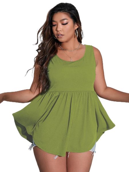 

plus scoop neck peplum tank t6eu#, Black