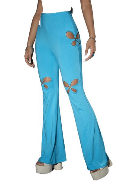 

high waist o-ring cut out flare leg pants w9ro#, Black;white