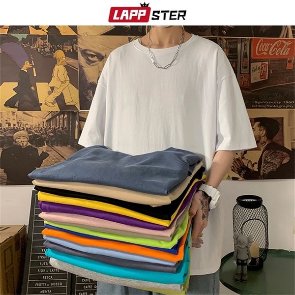 

lappster men harajuku solid graphic tshirts summer colorful streetwear t shirts cotton funny vintage 220620, White;black