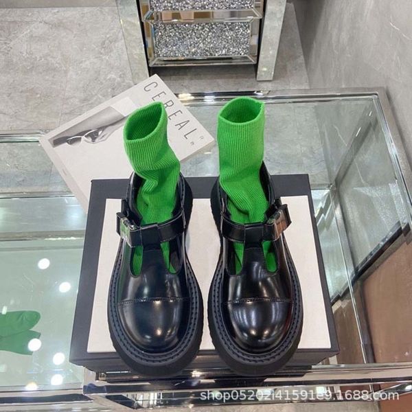 

dress shoes thick soled mary jane shoes women's spring net red niche cowhide white buckle muffin, Black