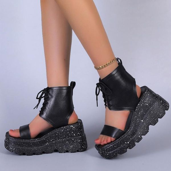 Сандальцы бренд мода летние ботинки большой размер готическая платформа панк -клинья высокие каблуки Женщины жены INS Shoe Fomansandals