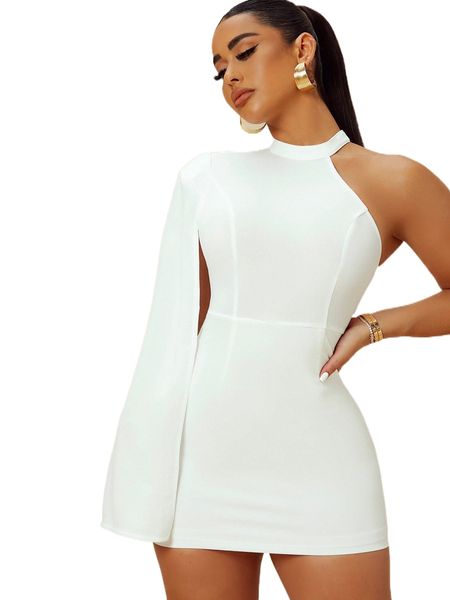 

sxy asymmetrical neck slit sleeve bodycon dress b7jf#, Black;gray