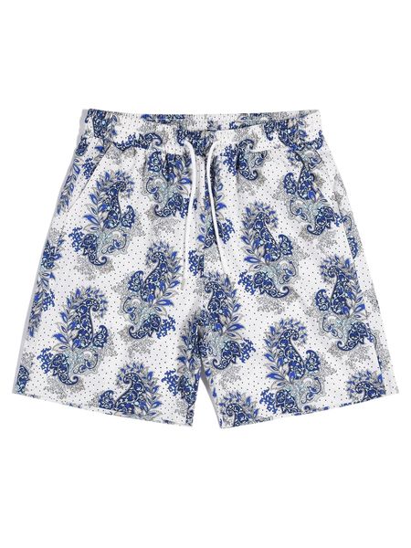 

romwe guys paisley print shorts t6ah#, White;black