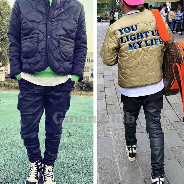 

fashiondemon high street gd same quilted back glittering powder sequin embroidery collarless cotton jacket loose lightweight jacket liner, Black