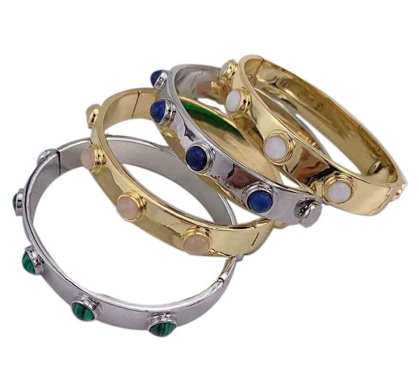 

real 18k gold/silver plated natural stone cuff bangle bracelet brand letter fashion, White