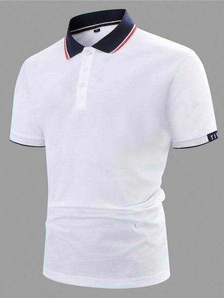 

men striped trim polo shirt p3kt#, White;black