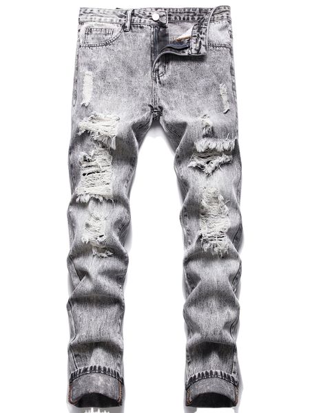 

men ripped zip fly slim straight jeans z2bs#, Blue