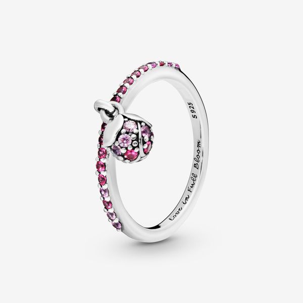 Nova marca 100% 925 Sterling Silver Pink Pêssego Anel Broto para mulheres Anel de jóias de moda Acessórios para jóias