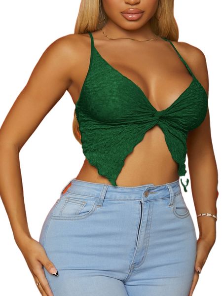 

sxy twist front asymmetrical hem textured knit cami a3eg#, White