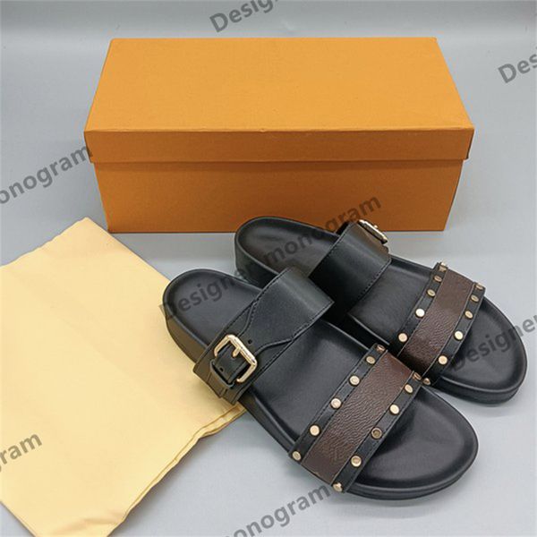 

womens summer slippers designers woman sandals adjusted gold buckles sandals stylish slides lady tory monograms channel shoes, Black
