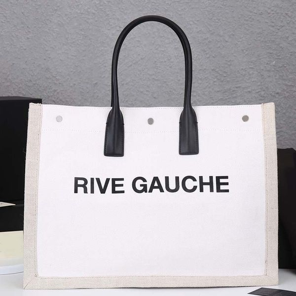 Gauche-Handtasche, Einkaufstasche für Damen, großes Fassungsvermögen, Leinenstoff, Ledergriff, modische Buchstaben, Schnappverschluss, Innentasche mit Reißverschluss, Reisehandtaschen