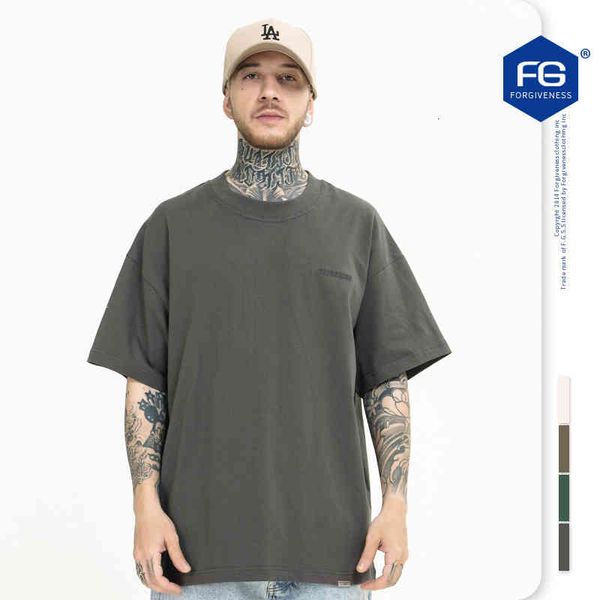

men's t-shirts fg menswear spring and summer fashion brand small letter embroidery high street solid color washing loose round neck sho, White;black