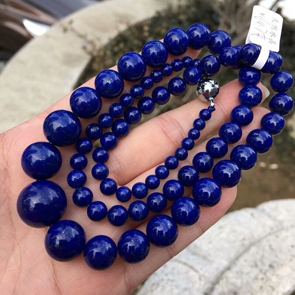 

natural blue lapis lazuli round beads necklace 5-15mm gemstone lapis lazuli woman man crystal bracelet aaaaaa, Silver