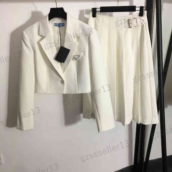 

designer two pieces dress pd luxury suit suit jacket pleated skirt sets, White