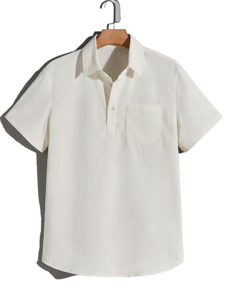 

men half button patch pocket shirt 620v#, White;black