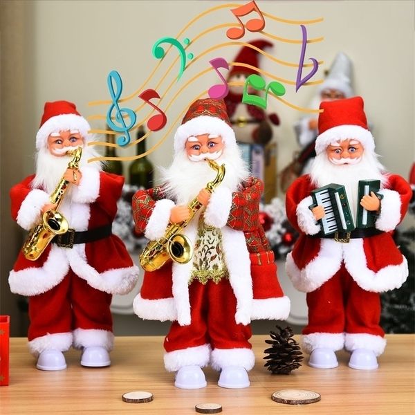 Decorações de Natal do ano para o brinquedo elétrico em casa com música 14 em saxofone tocando Santa Claus White Feet with Lights 201201