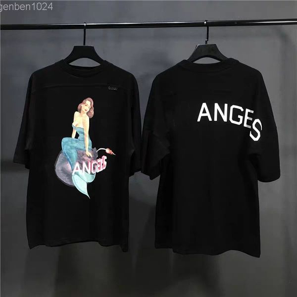 

fashion brand pa angel mermaid design short sleeve t-shirt casual round neck short sleeve fashion men's splicing t-shirt, White;black