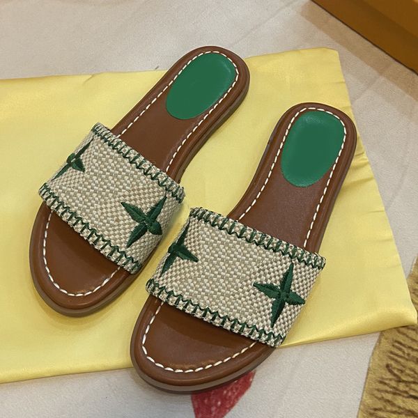 

designer women classic slippers summer flat embroidery mule slides flip flops womens beach outdoor party sandals size 35-41, Black