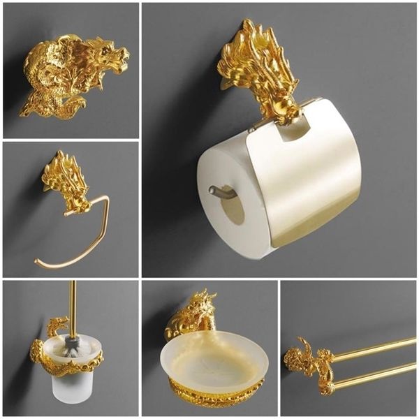 Supporto da parete di lusso Gold Dragon Design Scatola di carta Portarotolo Porta carta igienica dorata Scatola di fazzoletti Accessori per il bagno MB-0950A T200425