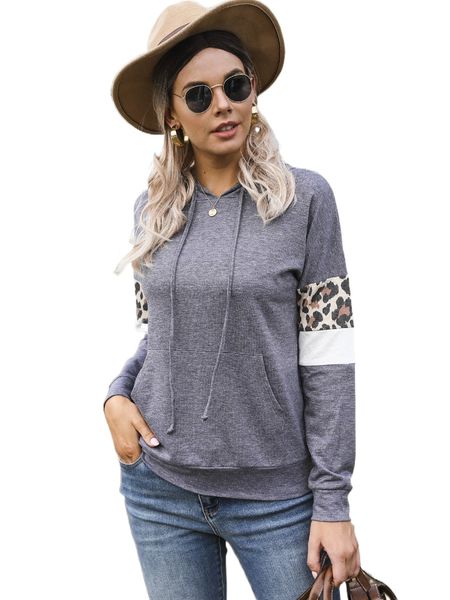 

dearcase kangaroo pocket leopard print drawstring hoodie i5c8#, Black