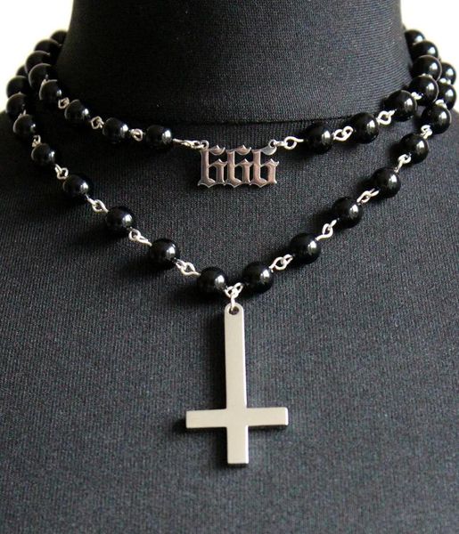 Anhänger-Halsketten, besondere 666-Symbole, Kreuz-Halskette, okkulter alternativer Schmuck, echter Edelstein, linker Pfad, satanischer Würgestift