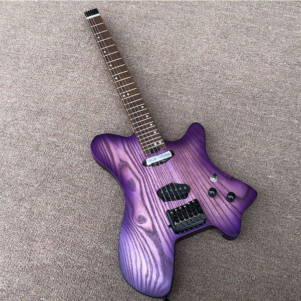 

022 new headless electric guitar portable travel guitar ash pewter xylophone charcoal roasted maple 5 spell neck stainless steel silk postag