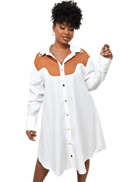 

x gelly plus colorblock drop shoulder shirt dress v15f#, Black