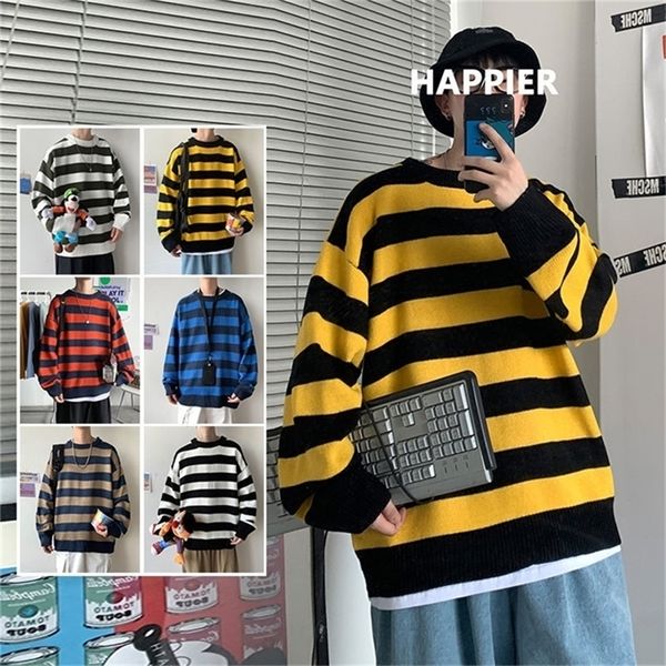 

pr men's autumn winter striped sweater women's 6-color korean streetwear sweater casual oversize warm pullovers clothing 201221, White;black