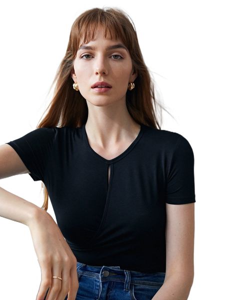 

motf premium mulberry blend silk cut-out t-shirt 60lt#, White