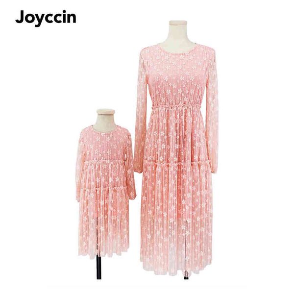 

joyccin new lace dress family matching outfits mom and me girl's long sleeve dress(721011) aa220326, Red;yellow