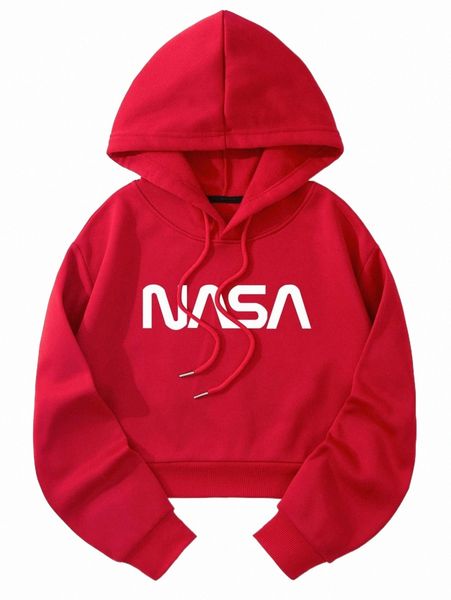 

letter graphic drop shoulder drawstring crop hoodie e5wa#, Black