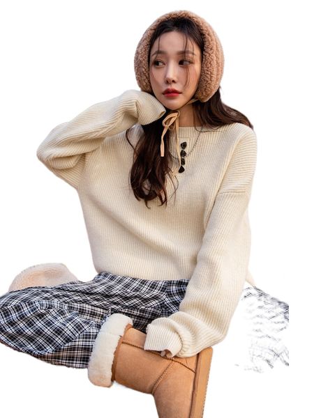 

dazy fake button drop shoulder sweater 50s9#, White;black