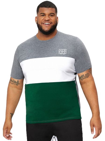 

extended sizes men letter graphic colorblock tee l2al#, White;black