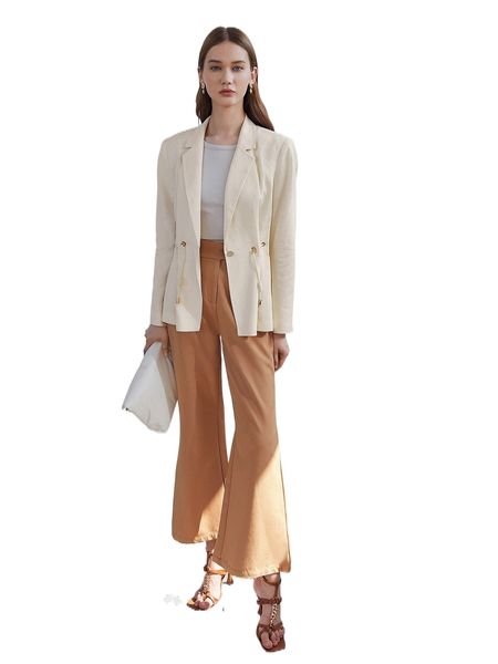 

motf premium linen pearls embellished drawstring blazer e1gw#, White