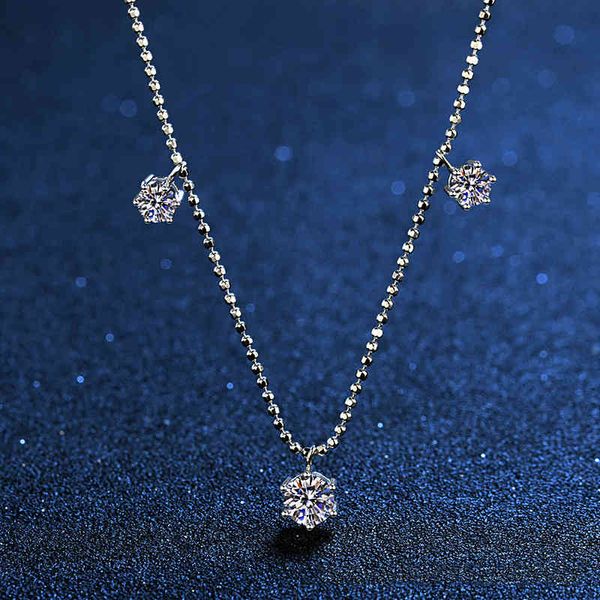 Real Round Cut Moissanite 7 Каменное Ожерелье Для Женщин Девушки Стерлинговые Серебро 32CT VVS1 Лаборатории Алмазные Подвесные Украшения