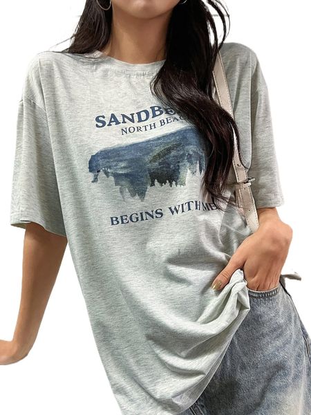 

dazy letter & view print drop shoulder tee a1p6#, White